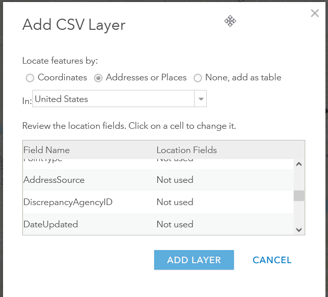 Geocoding from the CSV by picking the fields that match the address fields.  